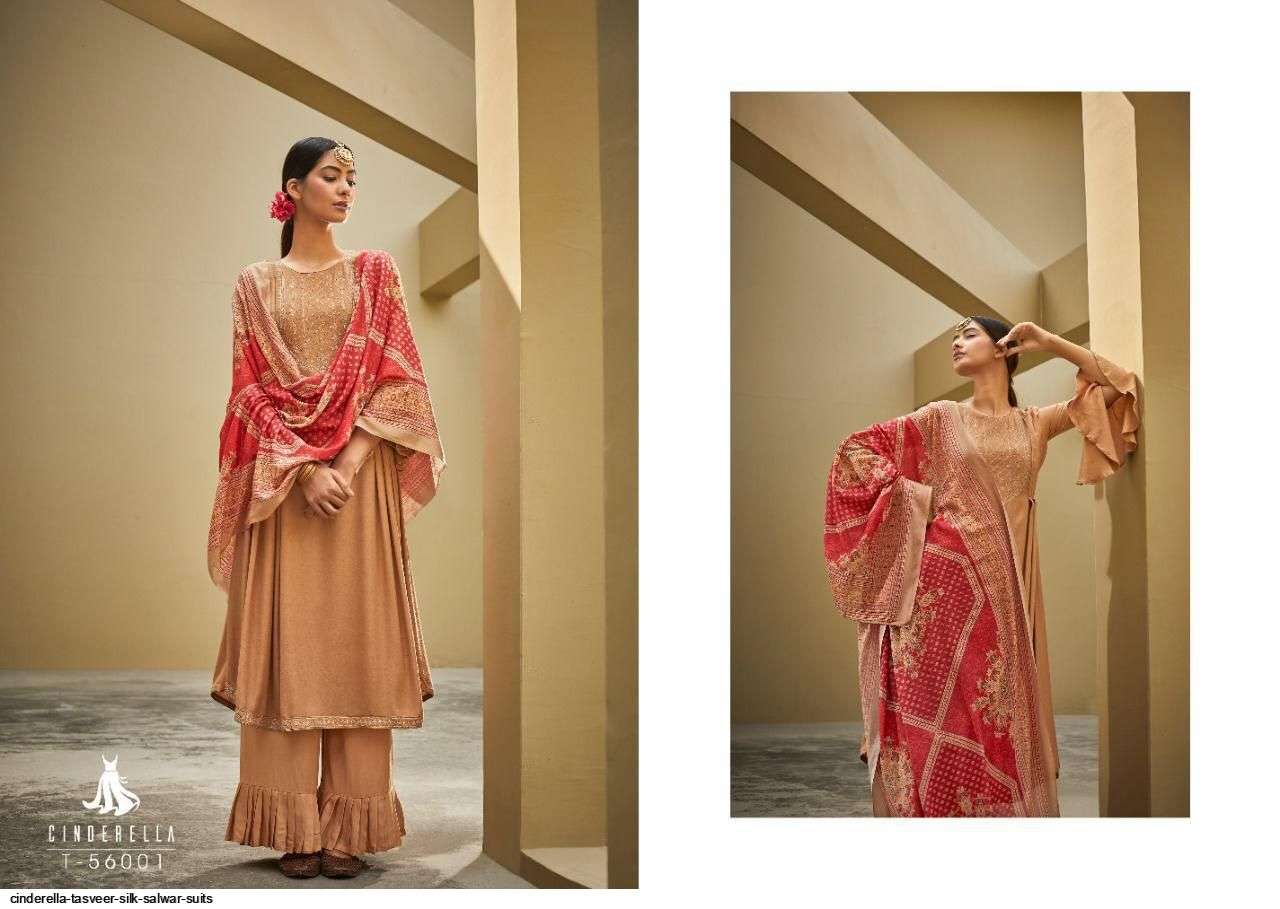TASVEER BY CINDERELLA 56001 TO 56008 SERIES BEAUTIFUL WINTER COLLECTION SUITS STYLISH FANCY COLORFUL CASUAL WEAR & ETHNIC WEAR PURE SILK WOVEN PASHMINA DRESSES DRESSES AT WHOLESALE PRICE