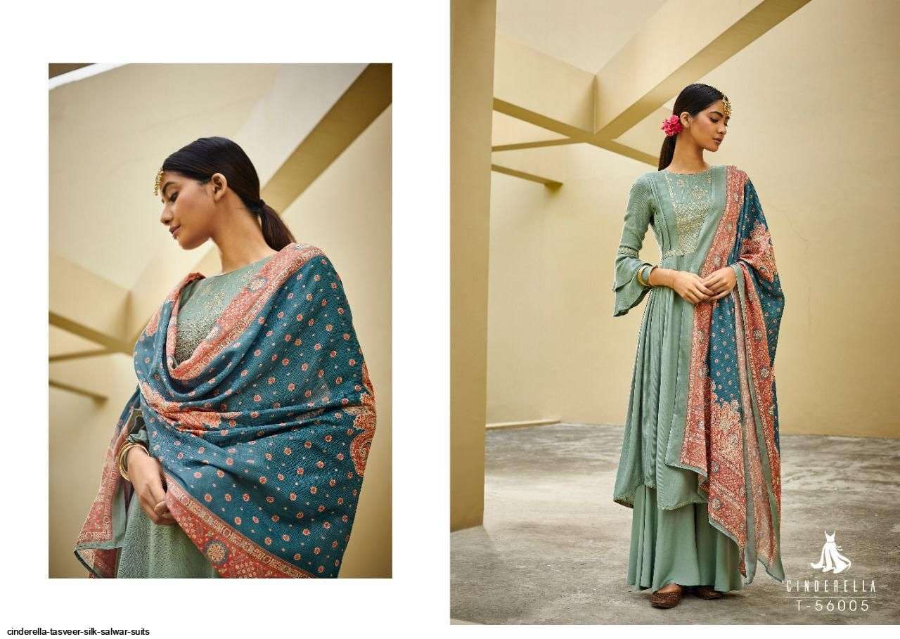 TASVEER BY CINDERELLA 56001 TO 56008 SERIES BEAUTIFUL WINTER COLLECTION SUITS STYLISH FANCY COLORFUL CASUAL WEAR & ETHNIC WEAR PURE SILK WOVEN PASHMINA DRESSES DRESSES AT WHOLESALE PRICE