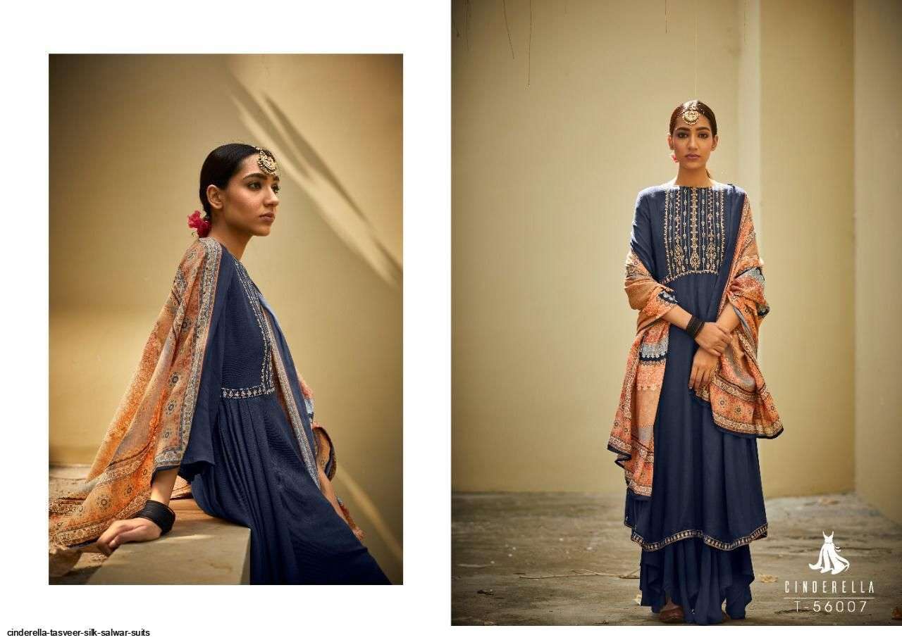 TASVEER BY CINDERELLA 56001 TO 56008 SERIES BEAUTIFUL WINTER COLLECTION SUITS STYLISH FANCY COLORFUL CASUAL WEAR & ETHNIC WEAR PURE SILK WOVEN PASHMINA DRESSES DRESSES AT WHOLESALE PRICE