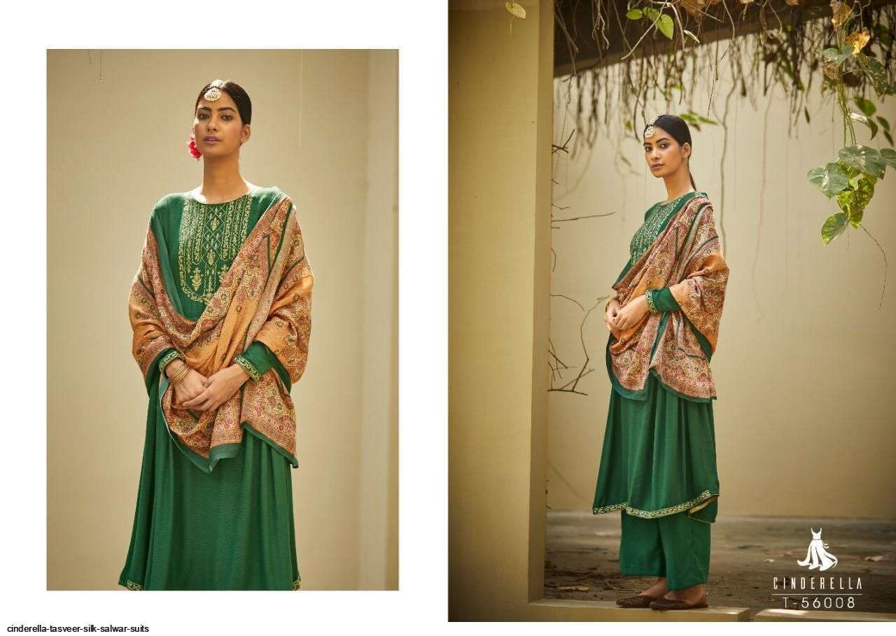 TASVEER BY CINDERELLA 56001 TO 56008 SERIES BEAUTIFUL WINTER COLLECTION SUITS STYLISH FANCY COLORFUL CASUAL WEAR & ETHNIC WEAR PURE SILK WOVEN PASHMINA DRESSES DRESSES AT WHOLESALE PRICE