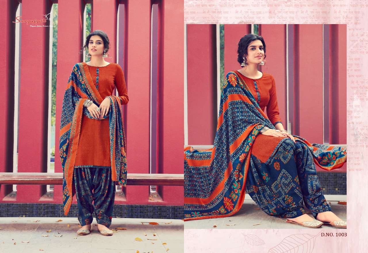 PAHADI PATIYALA BY SURYAJYOTI 1001 TO 1010 SERIES BEAUTIFUL WINTER COLLECTION SUITS STYLISH FANCY COLORFUL CASUAL WEAR & ETHNIC WEAR PASHMINA PRINTED DRESSES AT WHOLESALE PRICE
