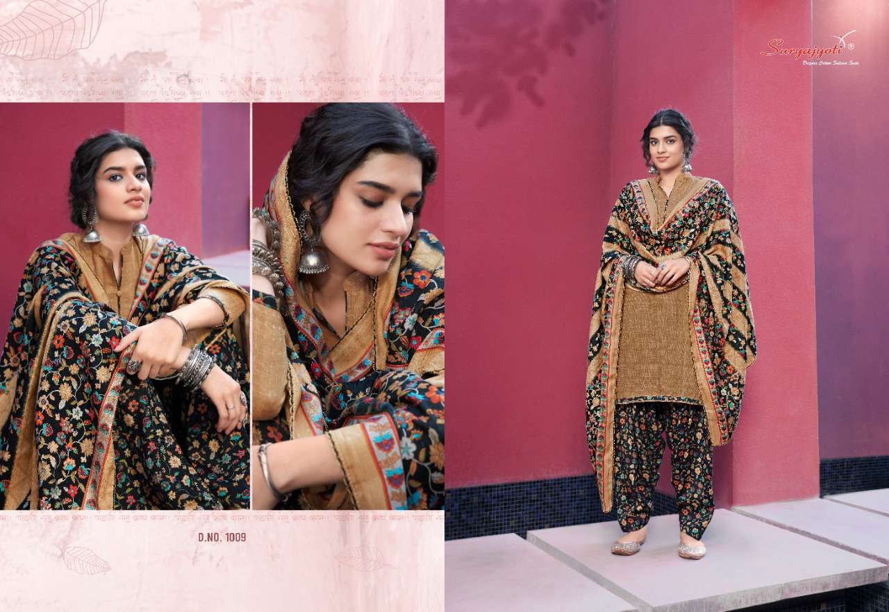 PAHADI PATIYALA BY SURYAJYOTI 1001 TO 1010 SERIES BEAUTIFUL WINTER COLLECTION SUITS STYLISH FANCY COLORFUL CASUAL WEAR & ETHNIC WEAR PASHMINA PRINTED DRESSES AT WHOLESALE PRICE