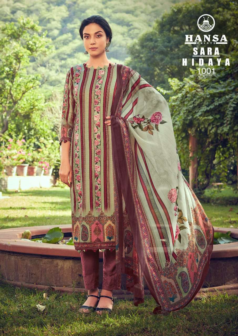 HIDAYA SARA BY HANSA PRINT 1001 TO 1004 SERIES BEAUTIFUL WINTER COLLECTION SUITS STYLISH FANCY COLORFUL CASUAL WEAR & ETHNIC WEAR PASHMINA DIGITAL PRINTED DRESSES AT WHOLESALE PRICE