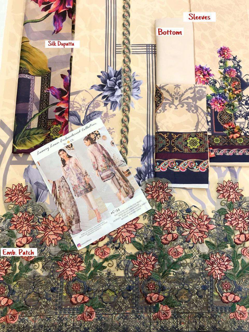 LUXURY LAWN EMBROIDERIED COLLECTION VOL-10 BY CS 34 TO 36 SERIES DESIGNER PAKISTANI SUITS BEAUTIFUL STYLISH FANCY COLORFUL PARTY WEAR & OCCASIONAL WEAR LUXURY LAWN DIGITAL PRINT WITH EMBROIDERY DRESSES AT WHOLESALE PRICE