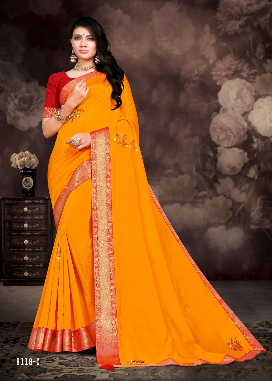 MILK CAKE BY INDIAN WOMEN 8118-A TO 8118-H SERIES INDIAN TRADITIONAL WEAR COLLECTION BEAUTIFUL STYLISH FANCY COLORFUL PARTY WEAR & OCCASIONAL WEAR DYED SILK SAREES AT WHOLESALE PRICE