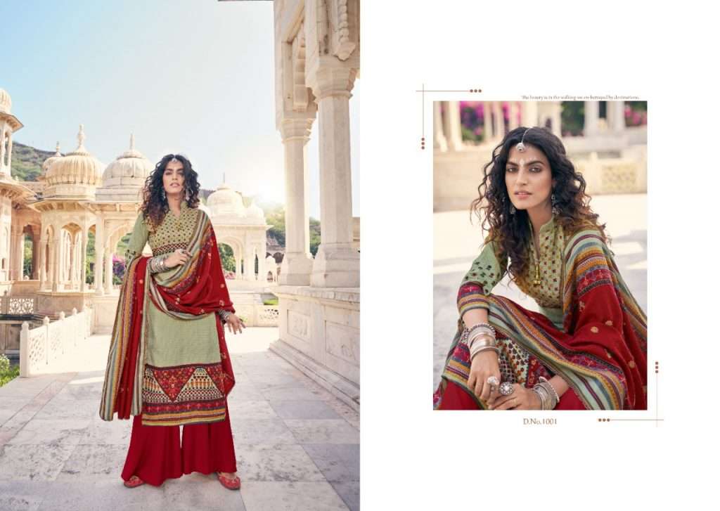 TAJ BY SUMYRA 1001 TO 1010 SERIES BEAUTIFUL STYLISH SHARARA SUITS FANCY COLORFUL CASUAL WEAR & ETHNIC WEAR & READY TO WEAR PASHMINA PRINTED DRESSES AT WHOLESALE PRICE