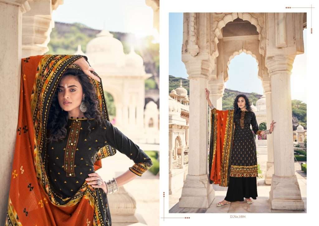 TAJ BY SUMYRA 1001 TO 1010 SERIES BEAUTIFUL STYLISH SHARARA SUITS FANCY COLORFUL CASUAL WEAR & ETHNIC WEAR & READY TO WEAR PASHMINA PRINTED DRESSES AT WHOLESALE PRICE