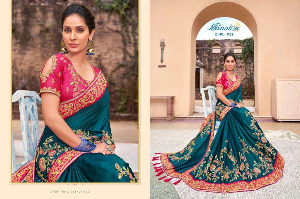 MONALISA 1100 SERIES BY MONALISA 1101 TO 1114 SERIES INDIAN TRADITIONAL WEAR COLLECTION BEAUTIFUL STYLISH FANCY COLORFUL PARTY WEAR & OCCASIONAL WEAR SATIN GEORGETTE SAREES AT WHOLESALE PRICE