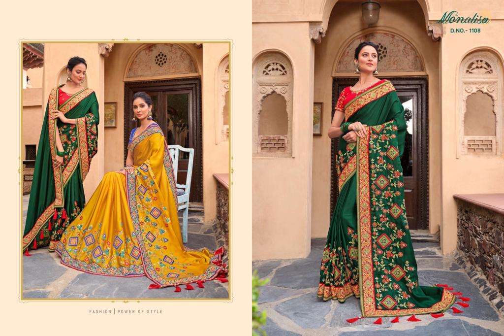 MONALISA 1100 SERIES BY MONALISA 1101 TO 1114 SERIES INDIAN TRADITIONAL WEAR COLLECTION BEAUTIFUL STYLISH FANCY COLORFUL PARTY WEAR & OCCASIONAL WEAR SATIN GEORGETTE SAREES AT WHOLESALE PRICE