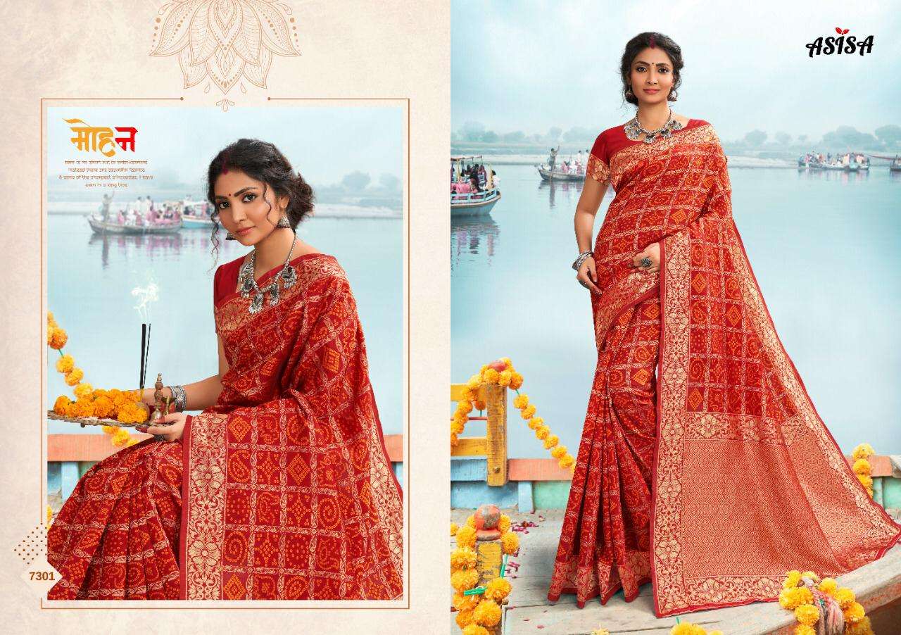 BANDHANI BY ASISA 7301 TO 7302 SERIES INDIAN TRADITIONAL WEAR COLLECTION BEAUTIFUL STYLISH FANCY COLORFUL PARTY WEAR & OCCASIONAL WEAR SOFT SILK SAREES AT WHOLESALE PRICE