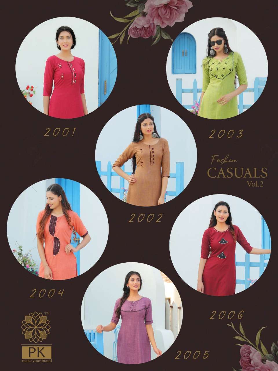 FASHION CASUAL VOL-2 BY PK 2001 TO 2006 SERIES STYLISH FANCY BEAUTIFUL COLORFUL CASUAL WEAR & ETHNIC WEAR WEAVED RAYON WITH MANUAL WORK KURTIS AT WHOLESALE PRICE