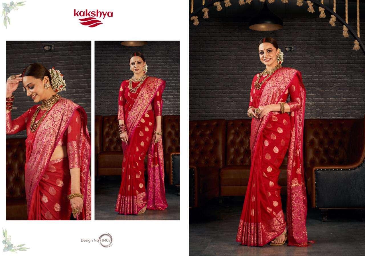 AISHWARYA BY KAKSHYA 9407 TO 9412 SERIES INDIAN TRADITIONAL WEAR COLLECTION BEAUTIFUL STYLISH FANCY COLORFUL PARTY WEAR & OCCASIONAL WEAR SANA SILK SAREES AT WHOLESALE PRICE