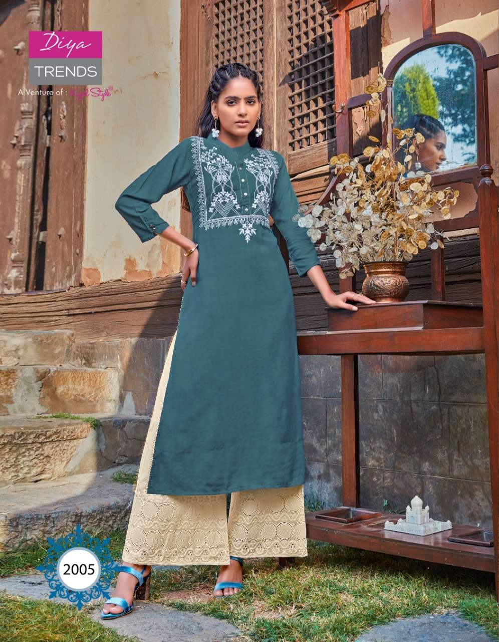 FLORENCE VOL-2 BY DIYA TRENDS 2001 TO 2010 SERIES BEAUTIFUL STYLISH FANCY COLORFUL CASUAL WEAR & ETHNIC WEAR RAYON/COTTON WITH EMBROIDERED KURTIS WITH BOTTOM AT WHOLESALE PRICE