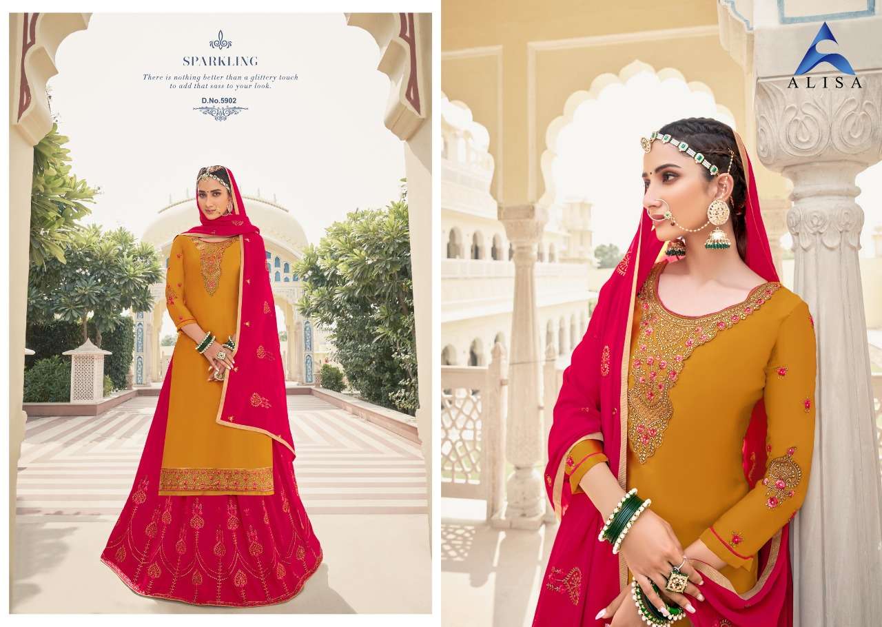 KIARA VOL-6 BY ALIZA 5901 TO 5906 SERIES BEAUTIFUL STYLISH PATIALA SUITS FANCY COLORFUL CASUAL WEAR & ETHNIC WEAR & READY TO WEAR SATIN GEORGETTE DRESSES AT WHOLESALE PRICE