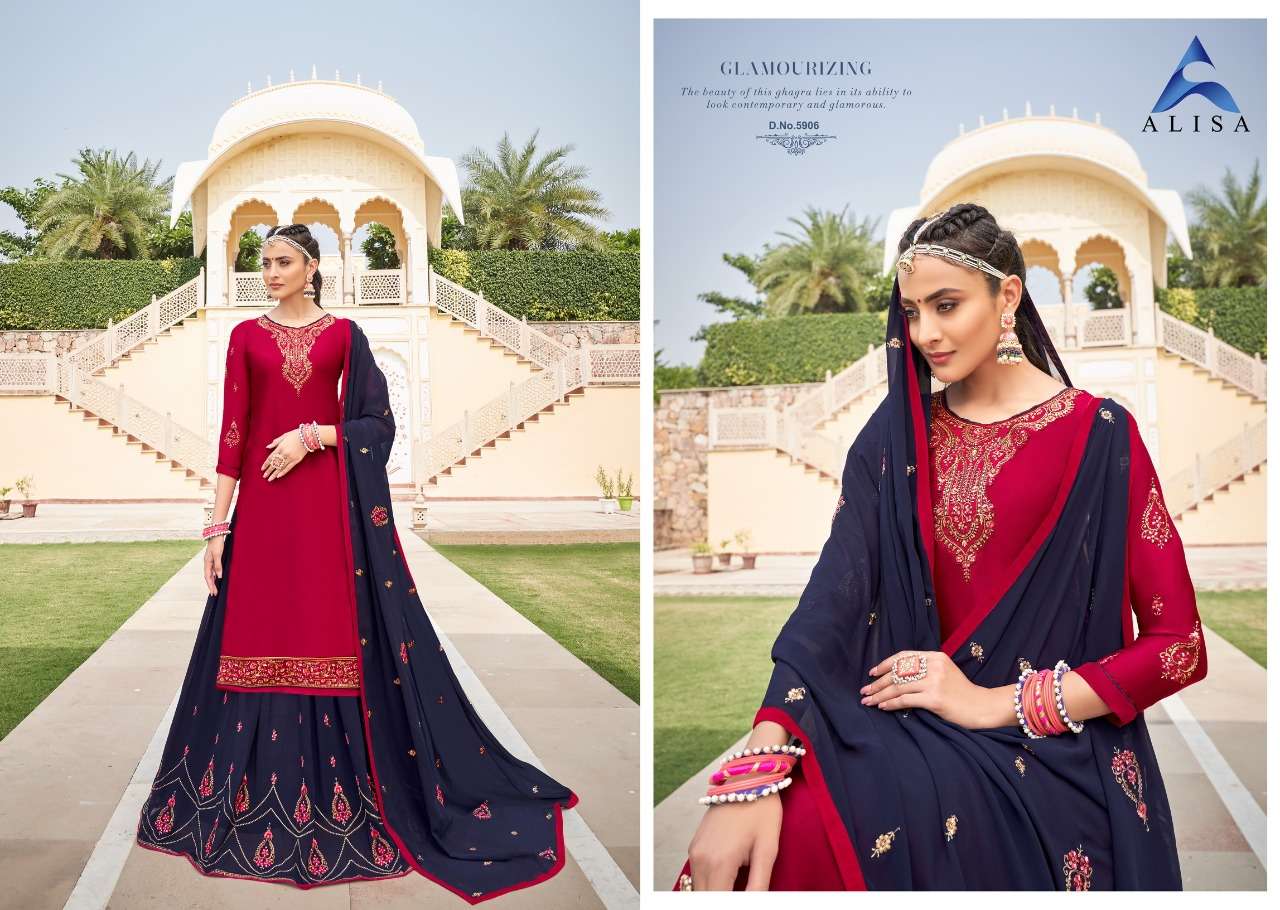 KIARA VOL-6 BY ALIZA 5901 TO 5906 SERIES BEAUTIFUL STYLISH PATIALA SUITS FANCY COLORFUL CASUAL WEAR & ETHNIC WEAR & READY TO WEAR SATIN GEORGETTE DRESSES AT WHOLESALE PRICE