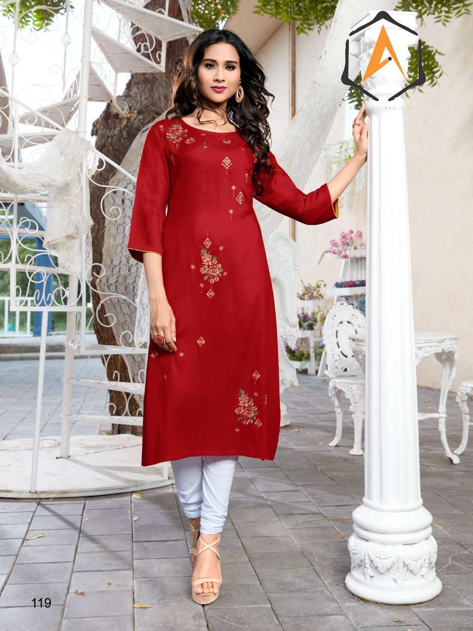PANCHI BY AAPLE KURTI 119 TO 124 SERIES BEAUTIFUL STYLISH COLORFUL FANCY PARTY WEAR & ETHNIC WEAR & READY TO WEAR RAYON 14 KG PRINTED KURTIS AT WHOLESALE PRICE