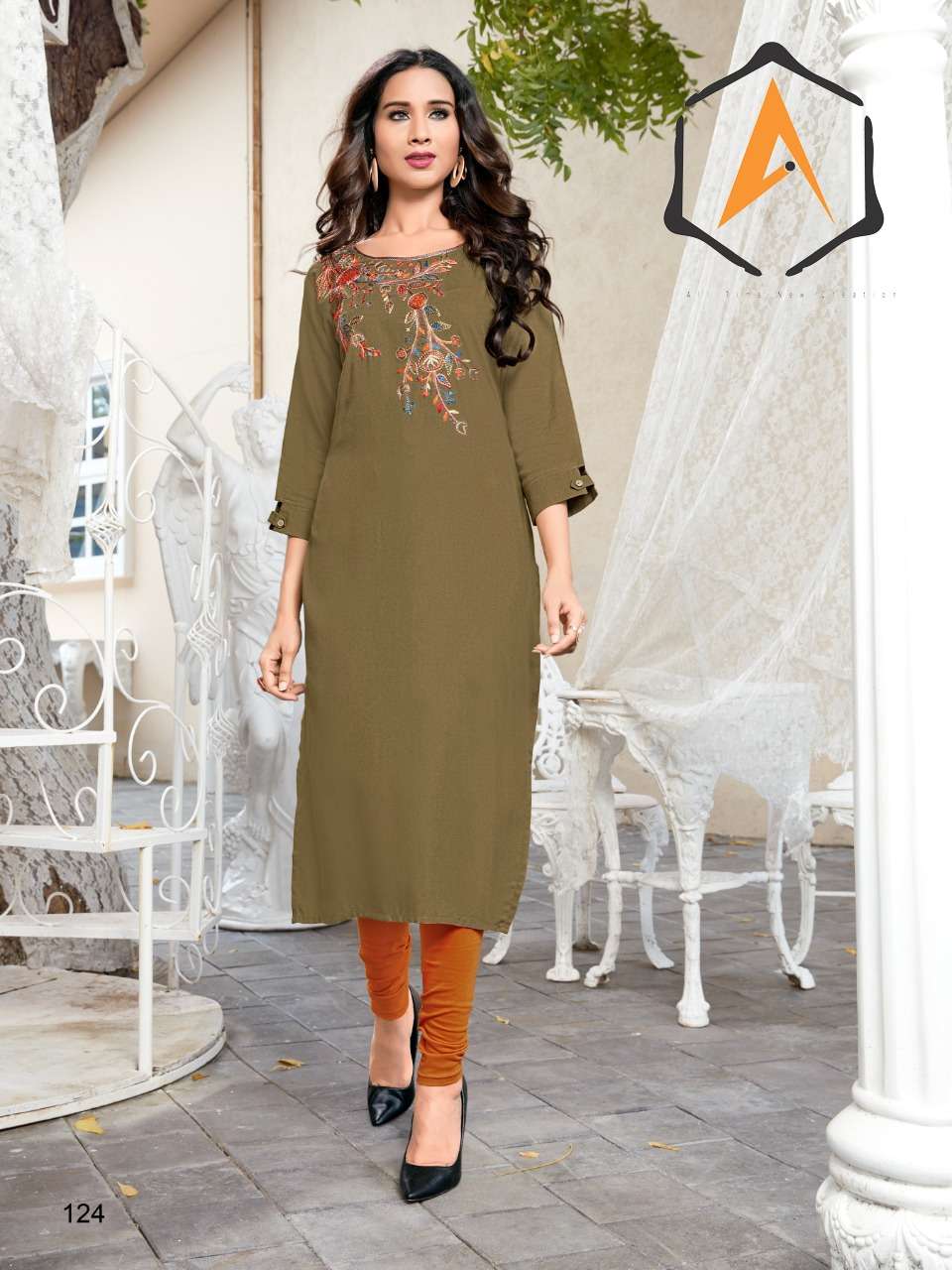 PANCHI BY AAPLE KURTI 119 TO 124 SERIES BEAUTIFUL STYLISH COLORFUL FANCY PARTY WEAR & ETHNIC WEAR & READY TO WEAR RAYON 14 KG PRINTED KURTIS AT WHOLESALE PRICE