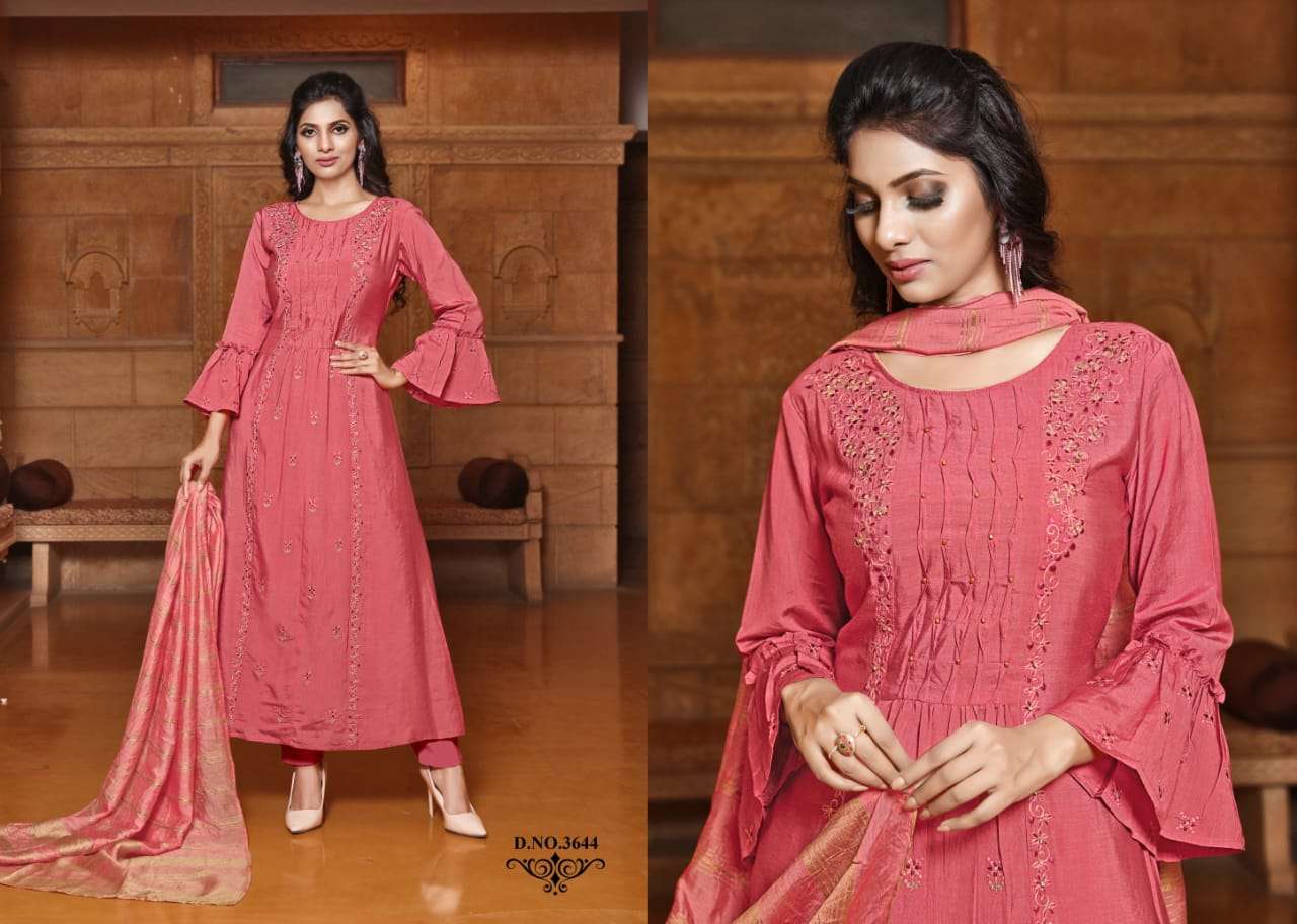 GAJBAN BY YAMI FASHION 3641 to 3646 SERIES BEAUTIFUL SUITS STYLISH FANCY COLORFUL CASUAL WEAR & ETHNIC WEAR VISCOSE CHANDERI WITH WORK DRESSES AT WHOLESALE PRICE