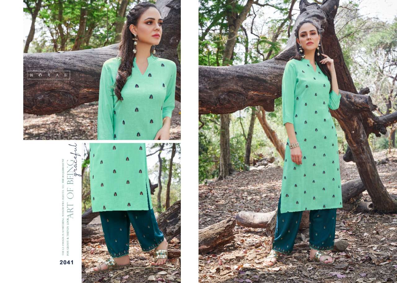 NIRVI BY NORAH 2038 TO 2041 SERIES STYLISH FANCY BEAUTIFUL COLORFUL CASUAL WEAR & ETHNIC WEAR RAYON SLUB EMBROIDERY KURTIS WITH BOTTOM AT WHOLESALE PRICE
