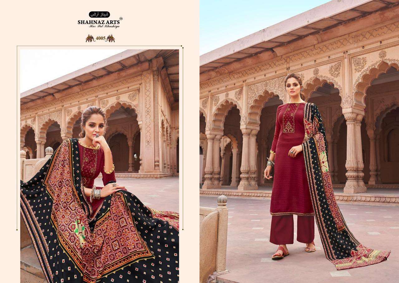 PATOLA BY SHAHNAZ ARTS 5001 TO 5008 SERIES DESIGNER SUITS COLLECTION BEAUTIFUL STYLISH FANCY COLORFUL PARTY WEAR & OCCASIONAL WEAR HEAVY PASHMINA PRINTED WITH EMBROIDERED DRESSES AT WHOLESALE PRICE