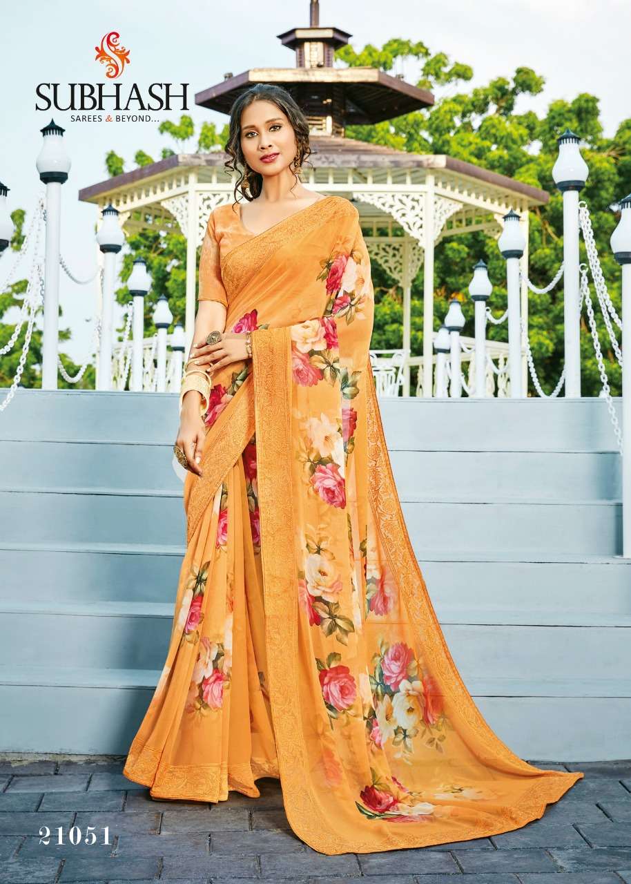 FLORA BY SUBHASH SAREES INDIAN TRADITIONAL WEAR COLLECTION BEAUTIFUL STYLISH FANCY COLORFUL PARTY WEAR & OCCASIONAL WEAR SOFT GEORGETTE PRINTED SAREES AT WHOLESALE PRICE