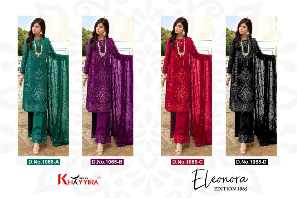 ELEONORA 1065 COLOURS BY KHAYYIRA 1065-A TO 1065-D SERIES BEAUTIFUL PAKISTANI SUITS COLORFUL STYLISH FANCY CASUAL WEAR & ETHNIC WEAR HEAVY GEORGETTE EMBROIDERED DRESSES AT WHOLESALE PRICE