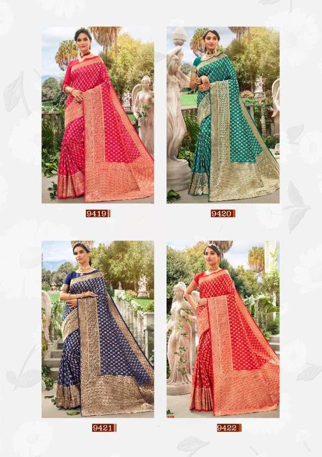 SENORITA BY KAKSHYA 9419 TO 9422 SERIES INDIAN TRADITIONAL WEAR COLLECTION BEAUTIFUL STYLISH FANCY COLORFUL PARTY WEAR & OCCASIONAL WEAR SILK SAREES AT WHOLESALE PRICE