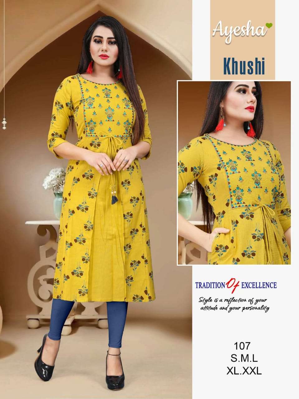 KHUSHI BY AYESHA 101 TO 108 SERIES BEAUTIFUL STYLISH COLORFUL FANCY PARTY WEAR & ETHNIC WEAR & READY TO WEAR FLEX COTTON SIDE POCKET KURTIS AT WHOLESALE PRICE