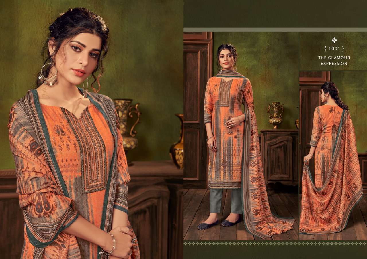 ZARNA BY RITU INTERNATIONAL 1001 TO 1008 SERIES DESIGNER PATIYALA SUITS BEAUTIFUL FANCY COLORFUL STYLISH PARTY WEAR & ETHNIC WEAR PURE WOOLEN PASHMINA PRINTED DRESSES AT WHOLESALE PRICE