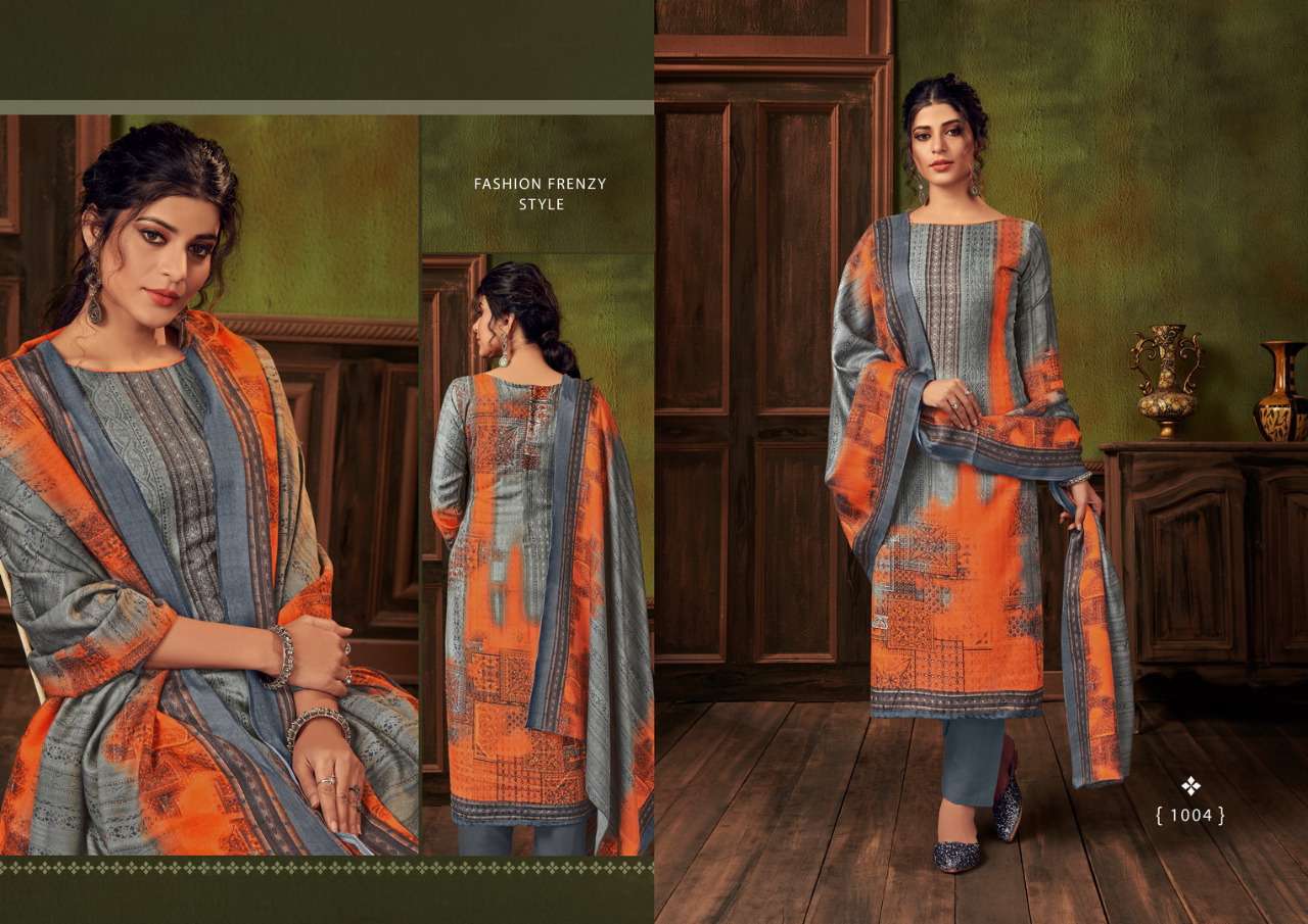 ZARNA BY RITU INTERNATIONAL 1001 TO 1008 SERIES DESIGNER PATIYALA SUITS BEAUTIFUL FANCY COLORFUL STYLISH PARTY WEAR & ETHNIC WEAR PURE WOOLEN PASHMINA PRINTED DRESSES AT WHOLESALE PRICE