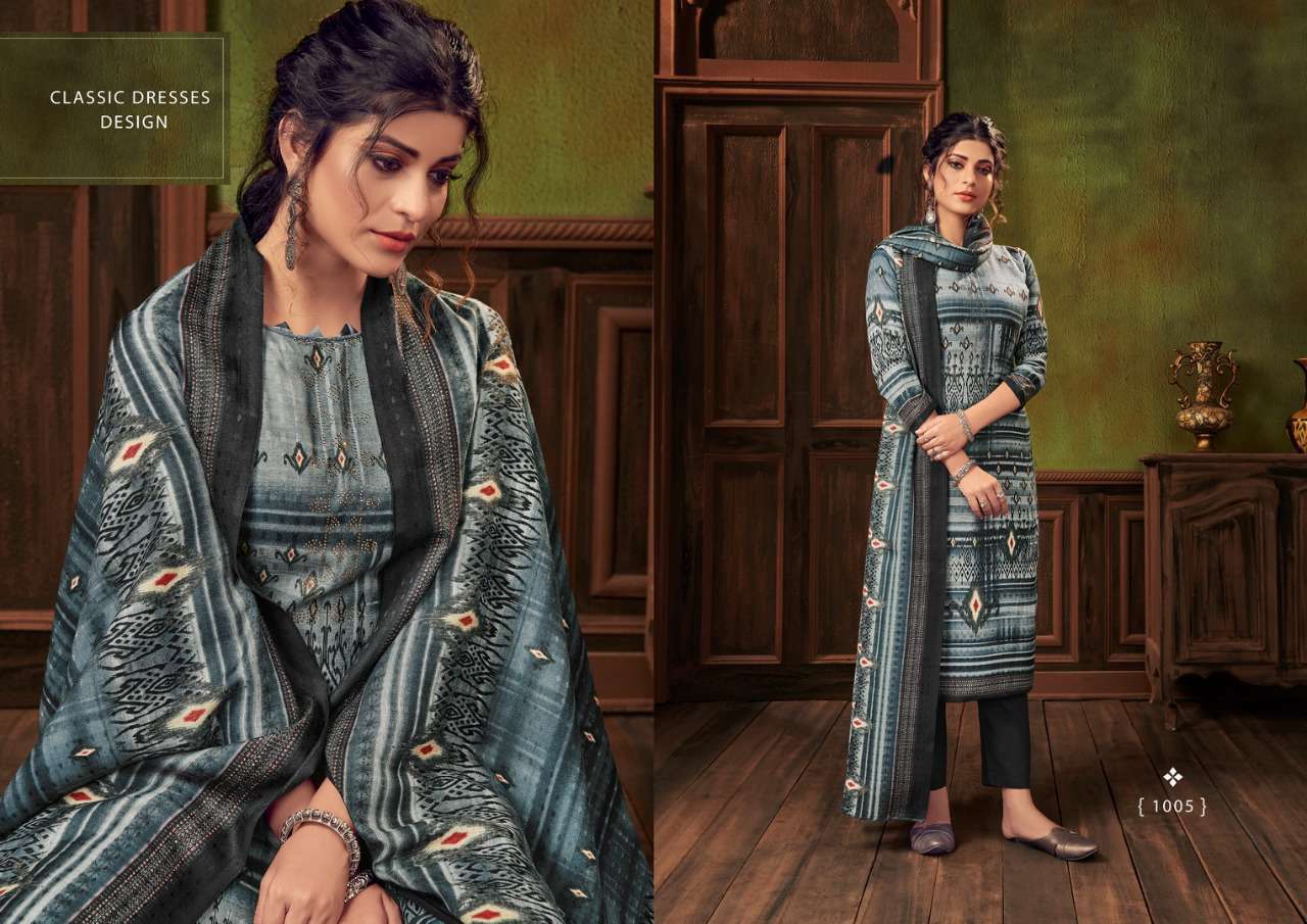 ZARNA BY RITU INTERNATIONAL 1001 TO 1008 SERIES DESIGNER PATIYALA SUITS BEAUTIFUL FANCY COLORFUL STYLISH PARTY WEAR & ETHNIC WEAR PURE WOOLEN PASHMINA PRINTED DRESSES AT WHOLESALE PRICE