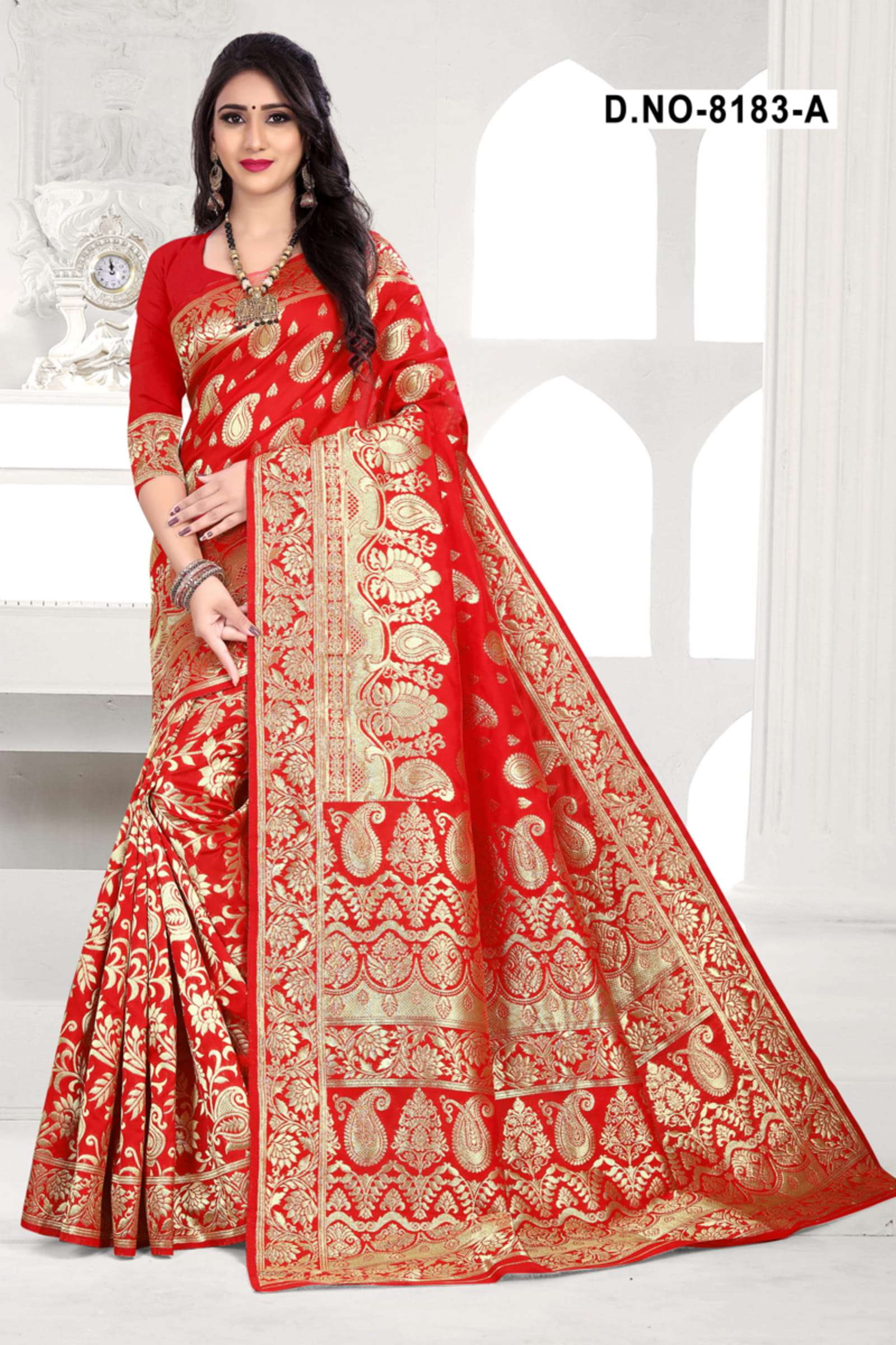 GOPI BAHU 8183 BY HAYTEE 8183-A TO 8183-D SERIES INDIAN TRADITIONAL WEAR COLLECTION BEAUTIFUL STYLISH FANCY COLORFUL PARTY WEAR & OCCASIONAL WEAR HANDLOOM COTTON JACQAURD SILK SAREES AT WHOLESALE PRICE