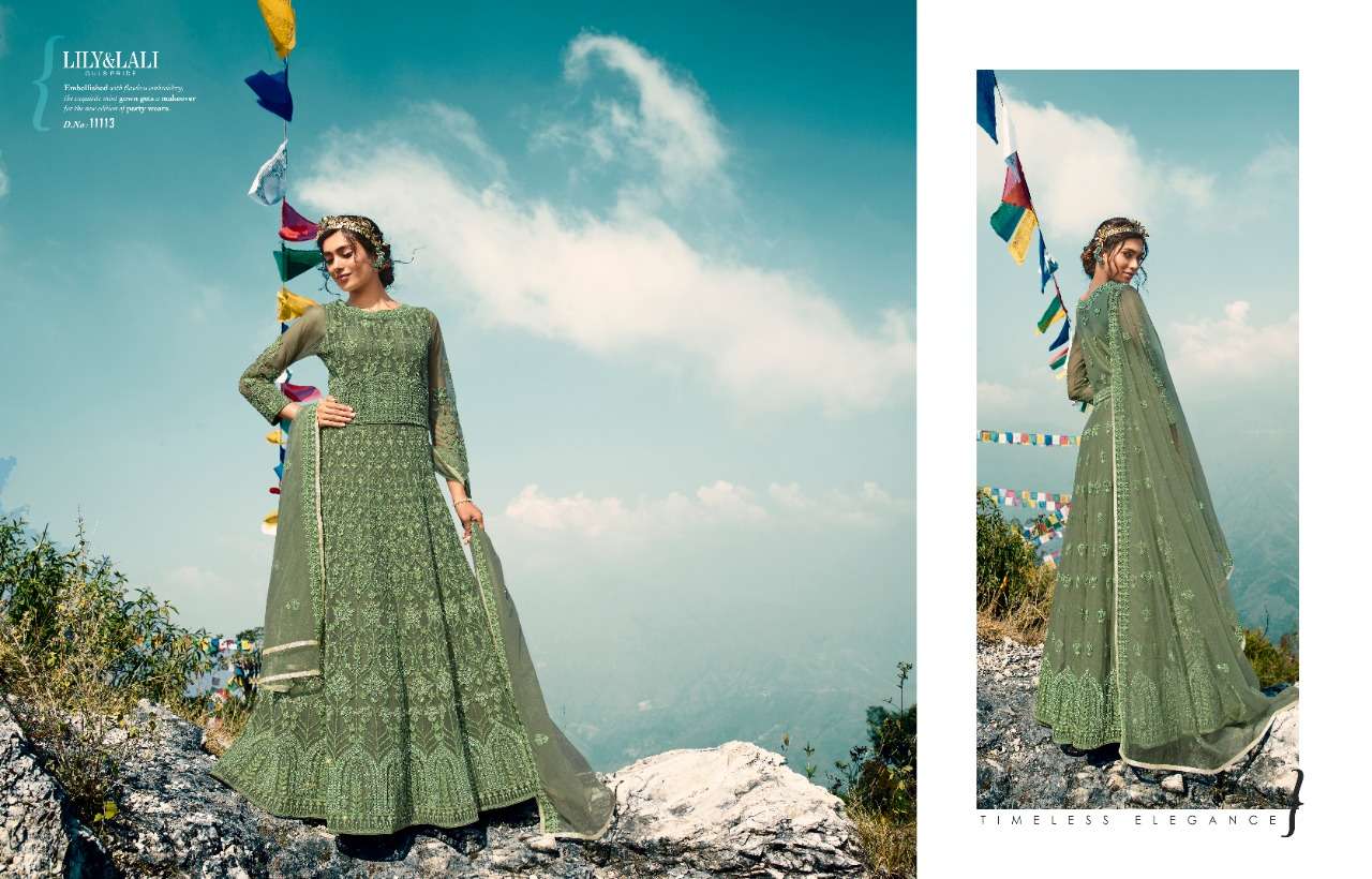 LILY AND LALI BY ARDHANGINI 11111 TO 11114 SERIES STYLISH FANCY BEAUTIFUL COLORFUL CASUAL WEAR & ETHNIC WEAR BUTTERFLY NET EMBROIDERED GOWNS WITH DUPATTA AT WHOLESALE PRICE