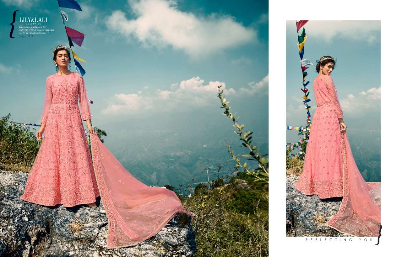 LILY AND LALI BY ARDHANGINI 11111 TO 11114 SERIES STYLISH FANCY BEAUTIFUL COLORFUL CASUAL WEAR & ETHNIC WEAR BUTTERFLY NET EMBROIDERED GOWNS WITH DUPATTA AT WHOLESALE PRICE