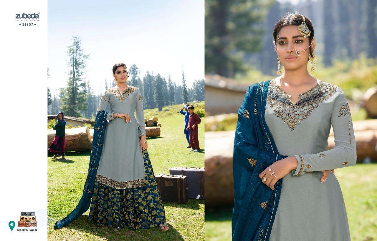 AAHANA BY ZUBEDA 21301 TO 21308 SERIES BEAUTIFUL PAKISTANI SUITS COLORFUL STYLISH FANCY CASUAL WEAR & ETHNIC WEAR SATIN GEORGETTE WITH EMBROIDERY DRESSES AT WHOLESALE PRICE