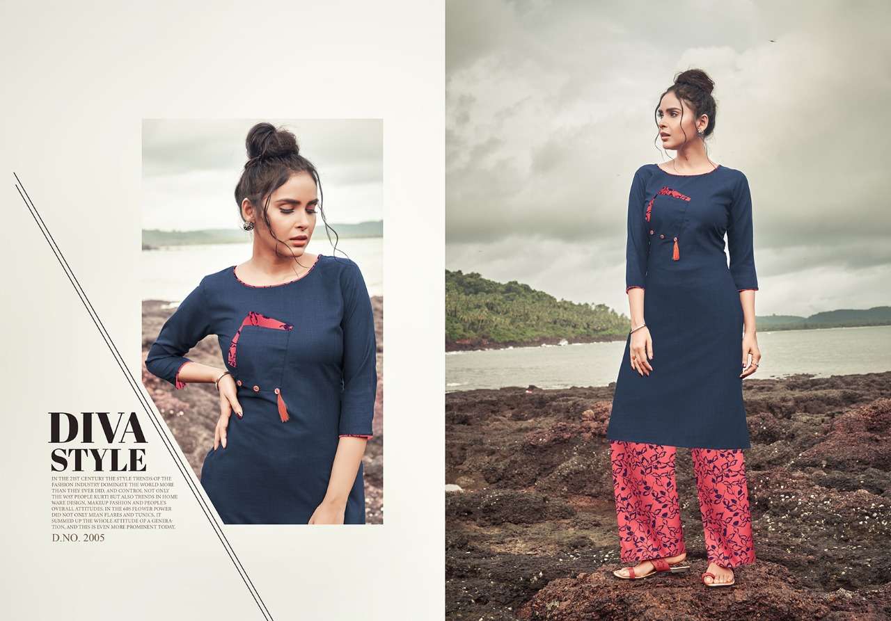 NITISHA PLAZO VOL-2 BY NTISHA NX 2001 TO 2005 SERIES STYLISH FANCY BEAUTIFUL COLORFUL CASUAL WEAR & ETHNIC WEAR SOFT COTTON SLUB KURTIS WITH BOTTOM AT WHOLESALE PRICE