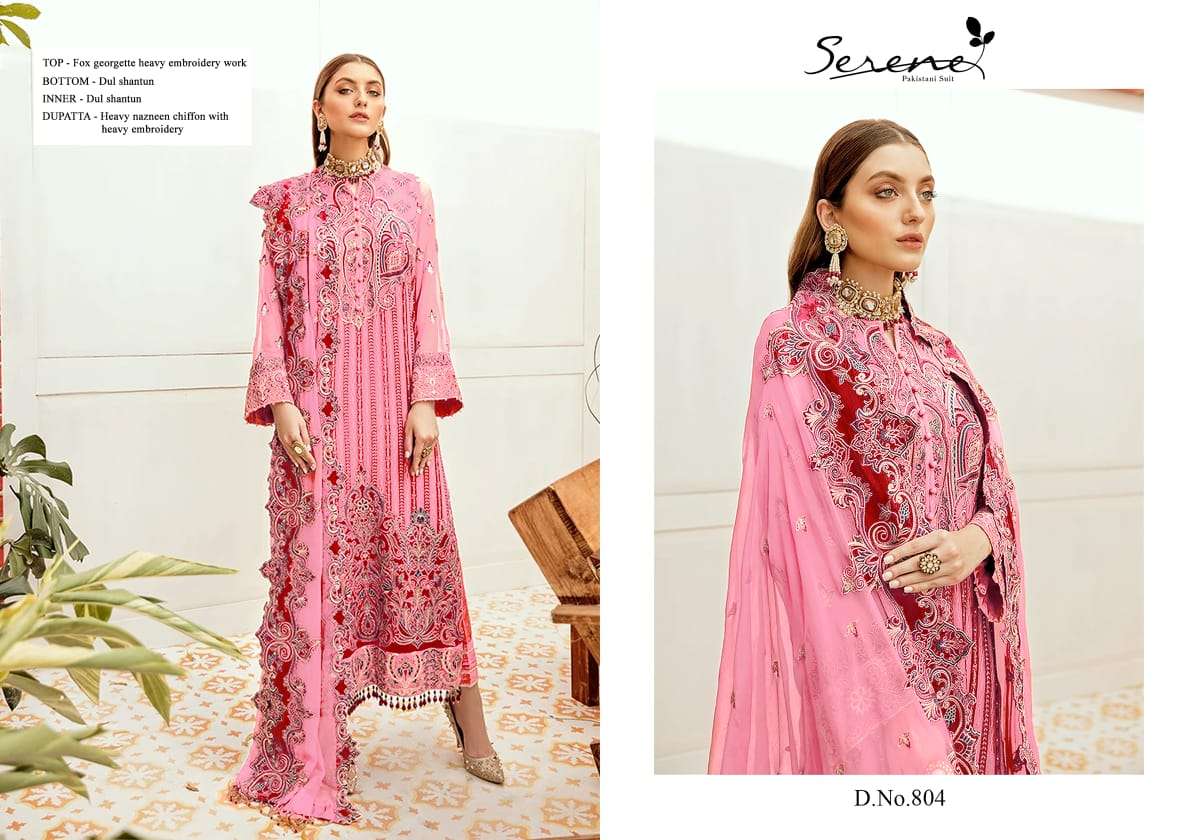 SERENE BY MEGHA EXPORTS 801 TO 805 SERIES PAKISTANI SUITS BEAUTIFUL FANCY COLORFUL STYLISH PARTY WEAR & OCCASIONAL WEAR FAUX GEORGETTE WITH EMBROIDERY DRESSES AT WHOLESALE PRICE