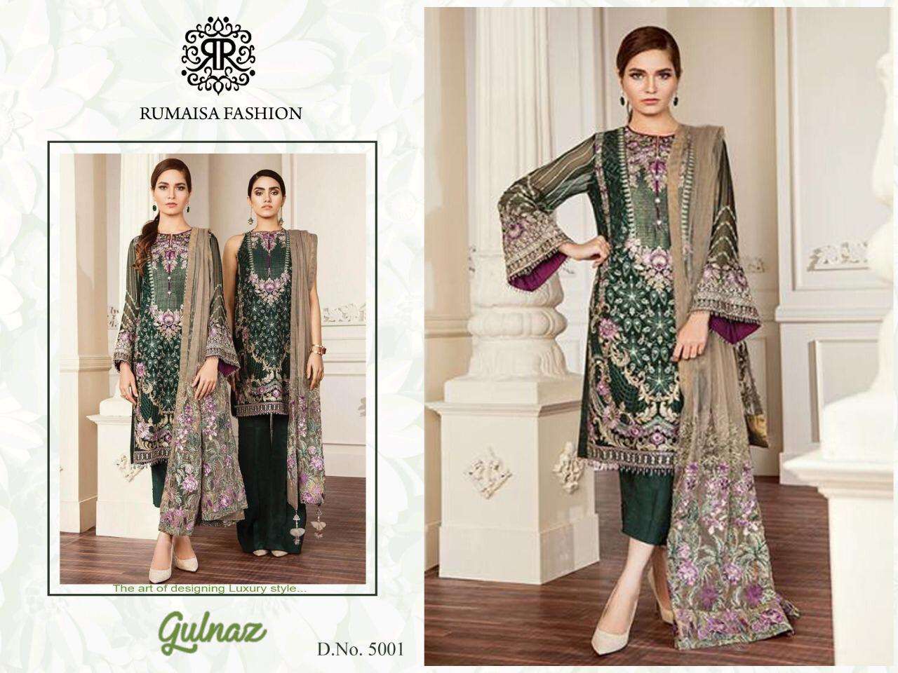 GULNAZ HIT DESIGN 5001 BY RUMAISHA FASHION Z PAKISTANI SUITS BEAUTIFUL FANCY COLORFUL STYLISH PARTY WEAR & OCCASIONAL WEAR HEAVY FAUX GEORGETTE WITH EMBROIDERY DRESSES AT WHOLESALE PRICE