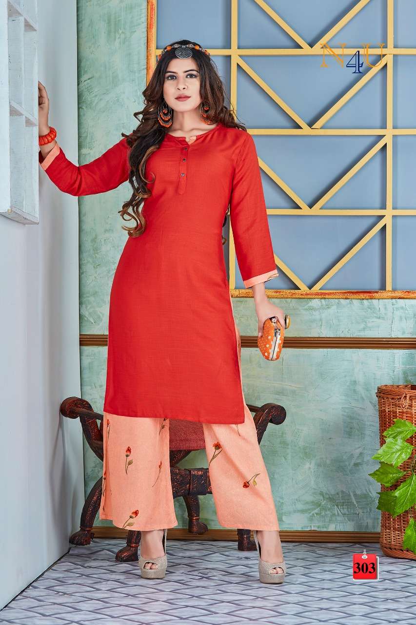 NIKKI WITH PLAZO BY ARIHANT NX 301 TO 306 SERIES BEAUTIFUL COLORFUL STYLISH FANCY CASUAL WEAR & READY TO WEAR TWO TON RAYON SLUB KURTIS WITH BOTTOM AT WHOLESALE PRICE