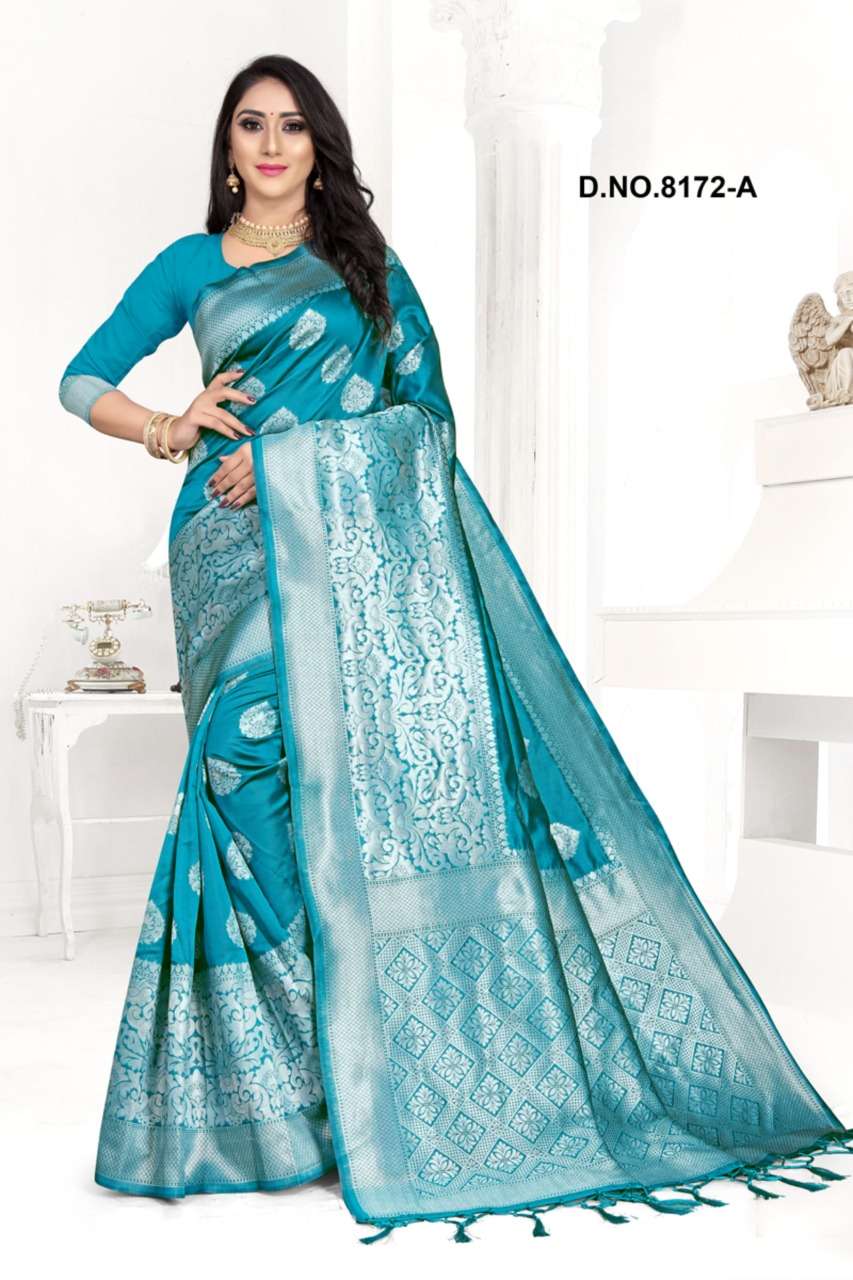 WHITE LOTUS-8172 BY KODAS  8172-A TO 8172-D SERIES INDIAN TRADITIONAL WEAR COLLECTION BEAUTIFUL STYLISH FANCY COLORFUL PARTY WEAR & OCCASIONAL WEAR HANDLOOM JACQUARD SILK SAREES AT WHOLESALE PRICE