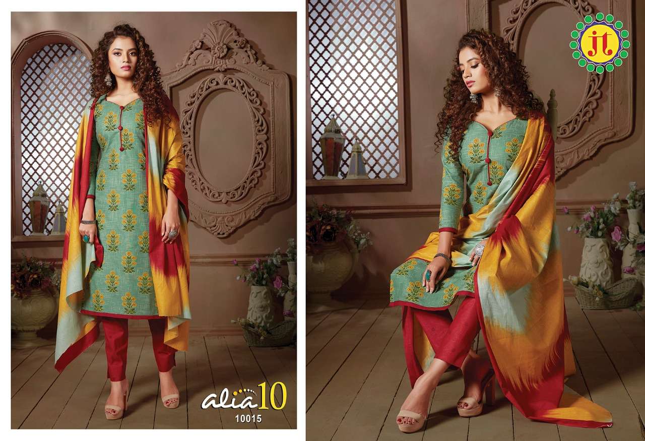 ALIA VOL-10 BY JT 10001 TO 10015 SERIES SUITS BEAUTIFUL FANCY COLORFUL STYLISH PARTY WEAR & OCCASIONAL WEAR COTTON PRINTED DRESSES AT WHOLESALE PRICE