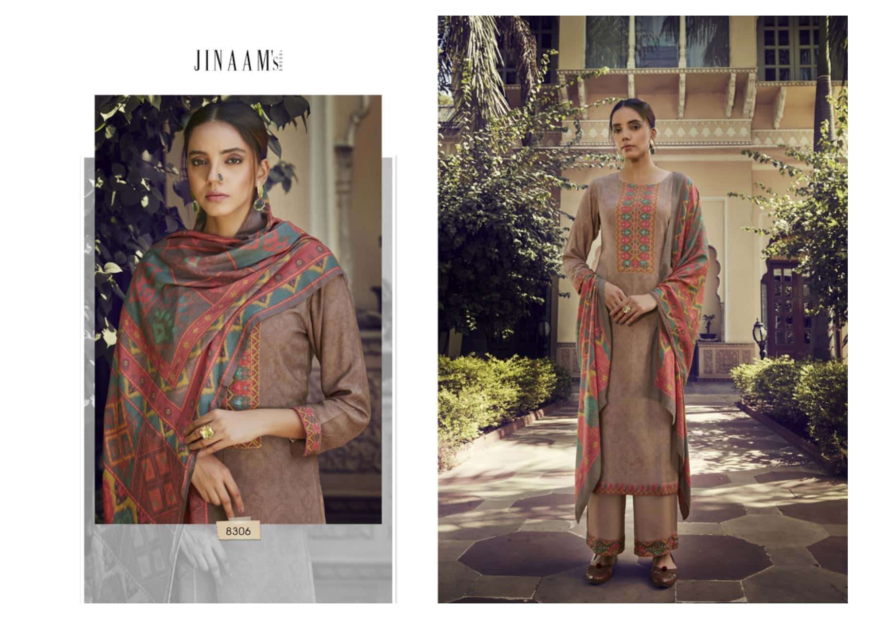 IKKAT BY JINAAM DRESSES 8303 TO 8307 SERIES DESIGNER SUITS BEAUTIFUL STYLISH FANCY COLORFUL PARTY WEAR & OCCASIONAL WEAR STAPLE PASHMINA DRESSES AT WHOLESALE PRICE