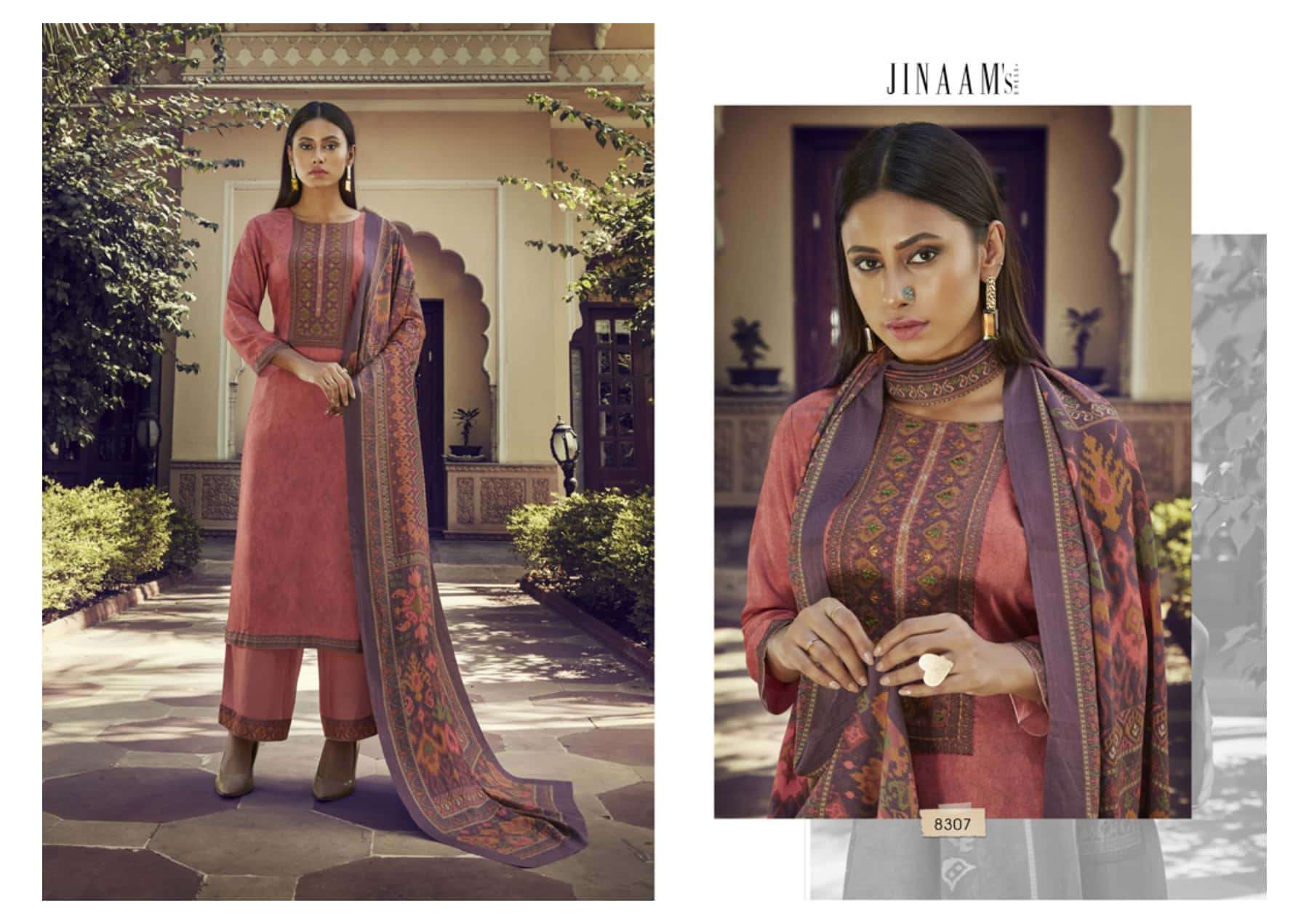 IKKAT BY JINAAM DRESSES 8303 TO 8307 SERIES DESIGNER SUITS BEAUTIFUL STYLISH FANCY COLORFUL PARTY WEAR & OCCASIONAL WEAR STAPLE PASHMINA DRESSES AT WHOLESALE PRICE