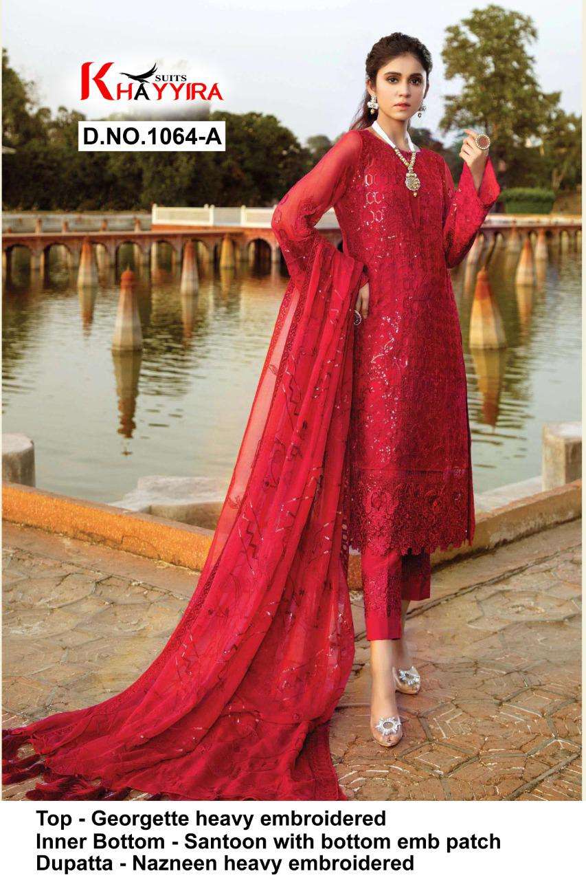 ELEONORA 1064 COLOURS BY KHAYYIRA 1064-A TO 1064-D SERIES BEAUTIFUL PAKISTANI SUITS COLORFUL STYLISH FANCY CASUAL WEAR & ETHNIC WEAR HEAVY GEORGETTE EMBROIDERED DRESSES AT WHOLESALE PRICE