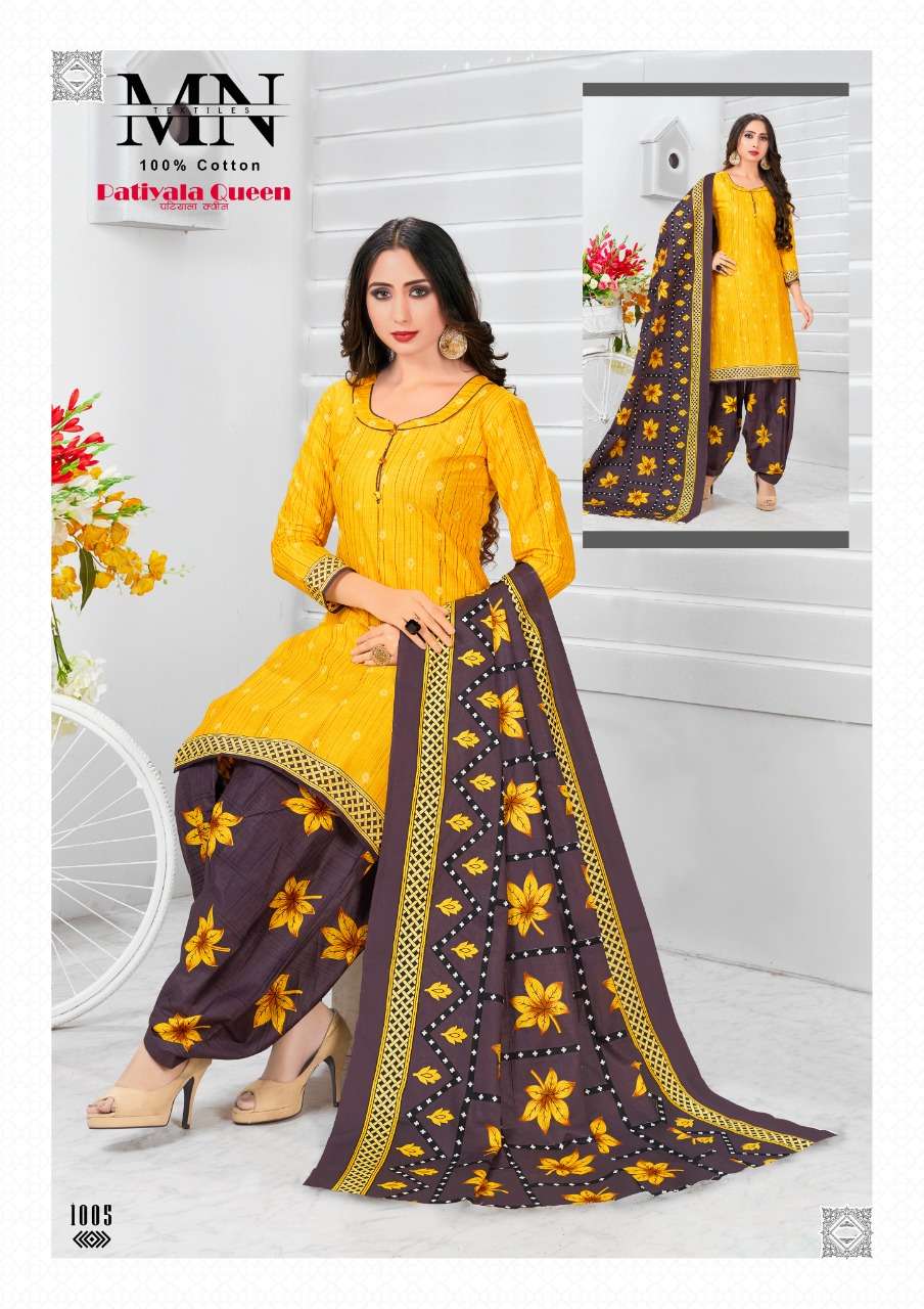 PATIYALA QUEEN BY M N TEXTILE 1001 TO 1010 SERIES SUITS BEAUTIFUL FANCY COLORFUL STYLISH PARTY WEAR & OCCASIONAL WEAR CAMBRIC COTTON PRINTED DRESSES AT WHOLESALE PRICE