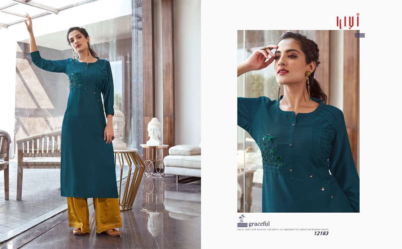 ELANTRA BY KIVI 12183 TO 12188 SERIES STYLISH FANCY BEAUTIFUL COLORFUL CASUAL WEAR & ETHNIC WEAR LINING WITH HANDWRO PRINTED KURTIS AT WHOLESALE PRICE