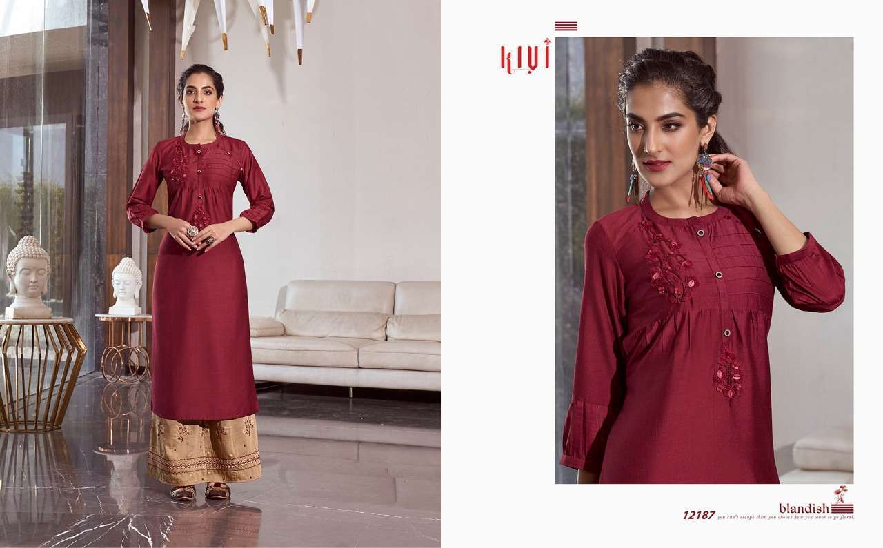 ELANTRA BY KIVI 12183 TO 12188 SERIES STYLISH FANCY BEAUTIFUL COLORFUL CASUAL WEAR & ETHNIC WEAR LINING WITH HANDWRO PRINTED KURTIS AT WHOLESALE PRICE