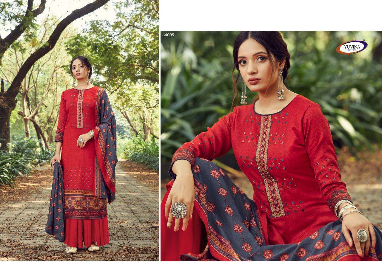 WINTER RAAGA BY YUVINA EXPORTS 64001 TO 64008 SERIES SUITS BEAUTIFUL FANCY COLORFUL STYLISH PARTY WEAR & OCCASIONAL WEAR PURE PASHMINA PRINTED DRESSES AT WHOLESALE PRICE