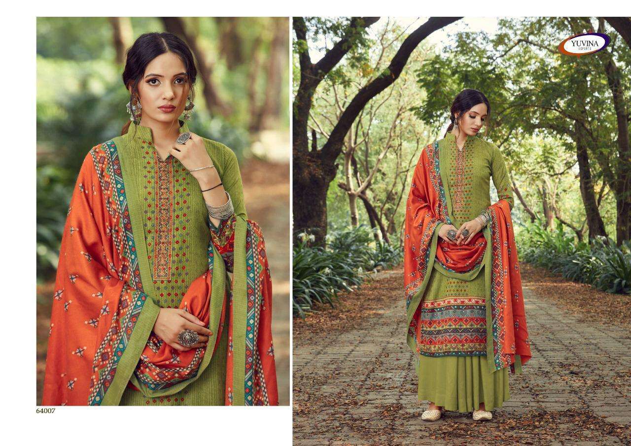 WINTER RAAGA BY YUVINA EXPORTS 64001 TO 64008 SERIES SUITS BEAUTIFUL FANCY COLORFUL STYLISH PARTY WEAR & OCCASIONAL WEAR PURE PASHMINA PRINTED DRESSES AT WHOLESALE PRICE