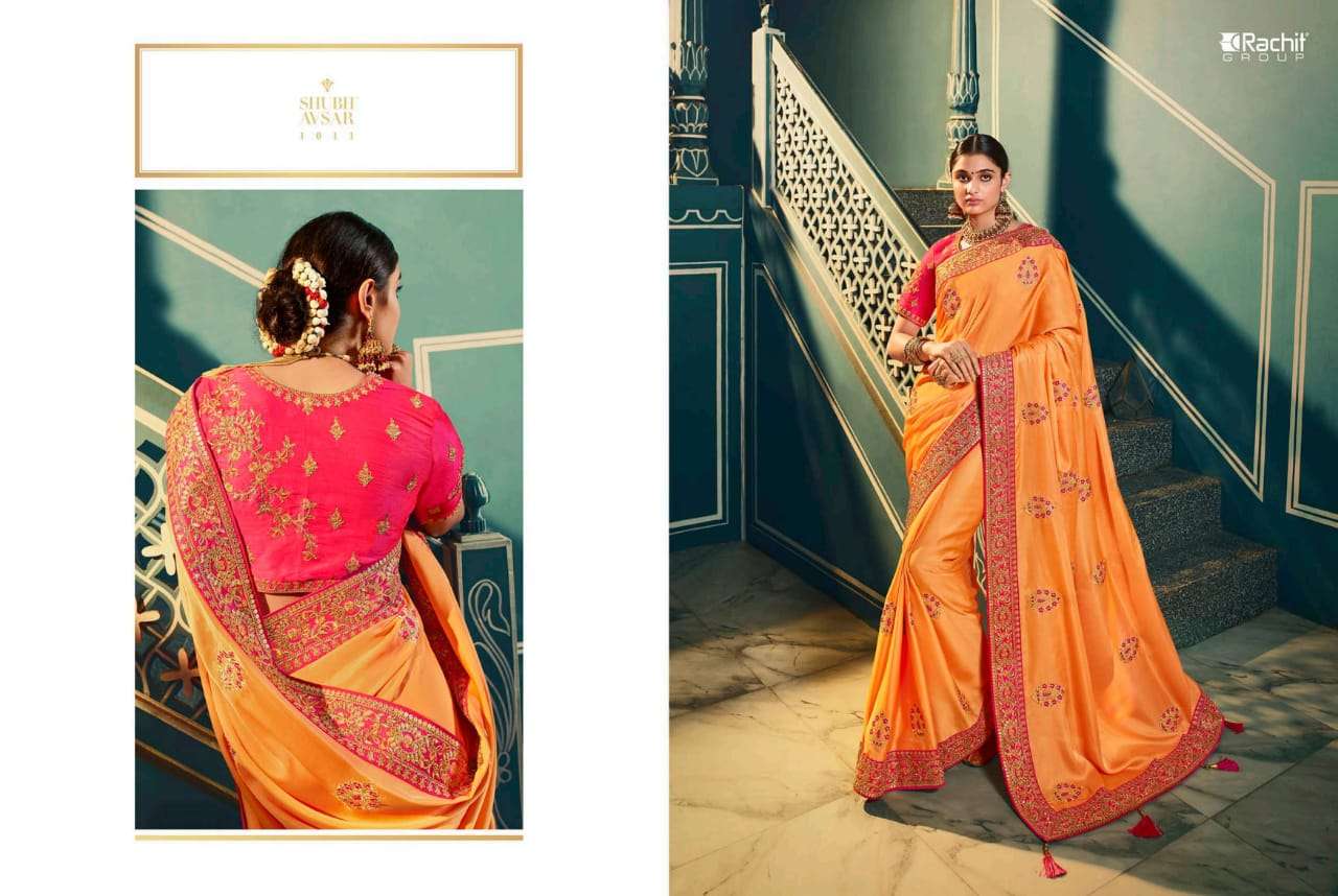 RACHIT 1001 SERIES BY RACHIT 1001 TO 1014 SERIES COLORFUL BEAUTIFUL FANCY PARTY WEAR & TRADITIONAL WEAR SATIN GEORGETTE SAREES AT WHOLESALE PRICE